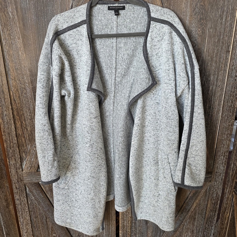 Banana Republic Jacket Women's Size Large‎ Heather Gray Knit Pocketed Open Front